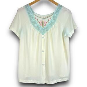 Vintage Gossard Artemis Nylon Sleepwear Top Pale Yellow Blue Lace Size Medium